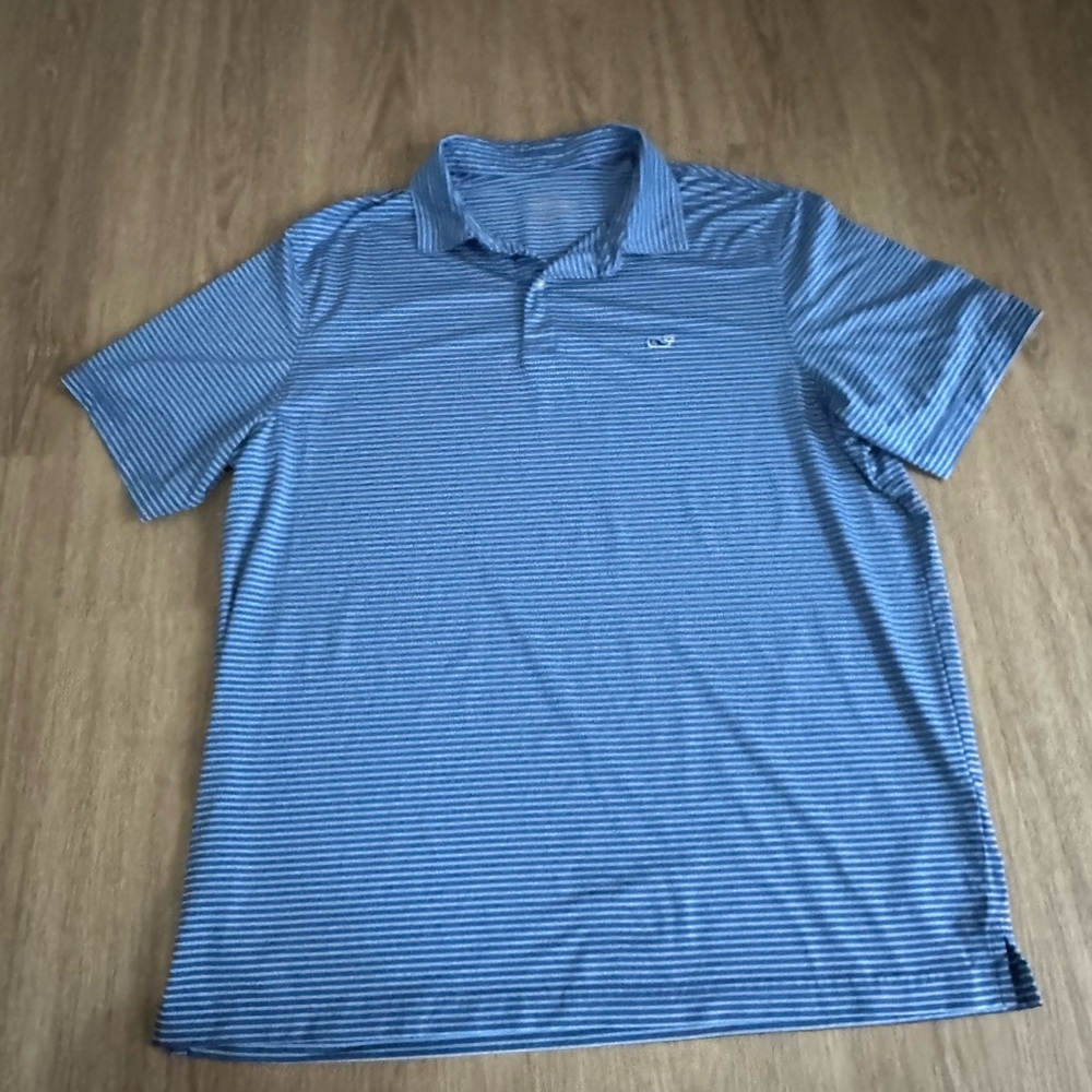 Vineyard Vines Performance Blue and White Striped Polo